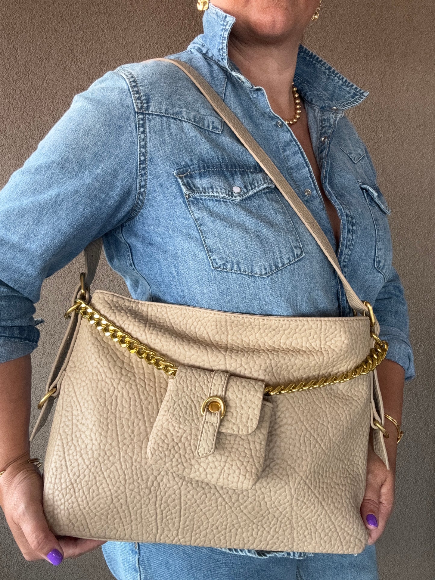 Borsa a mano in simil pelle- Anastasia - beige