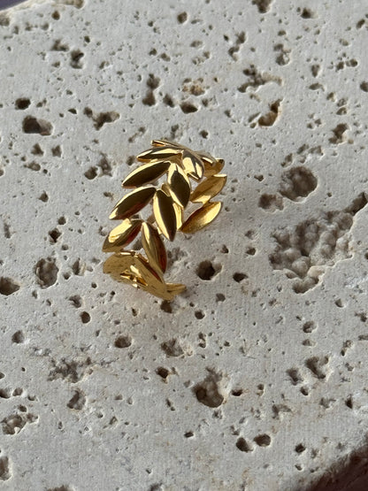 Anello in acciaio inossidabile Foglia   - oro -